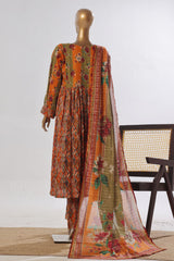 Bin Saeed Stitched 3 Piece Peplum Exclusive Printed Lawn Frock Collection-SM-1742-Orange