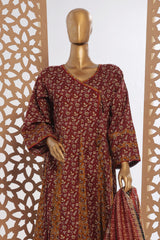 Bin Saeed Stitched 3 Piece Peplum Exclusive Printed Lawn Frock Collection-SM-1743-Maroon