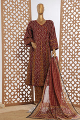 Bin Saeed Stitched 3 Piece Peplum Exclusive Printed Lawn Frock Collection-SM-1743-Maroon