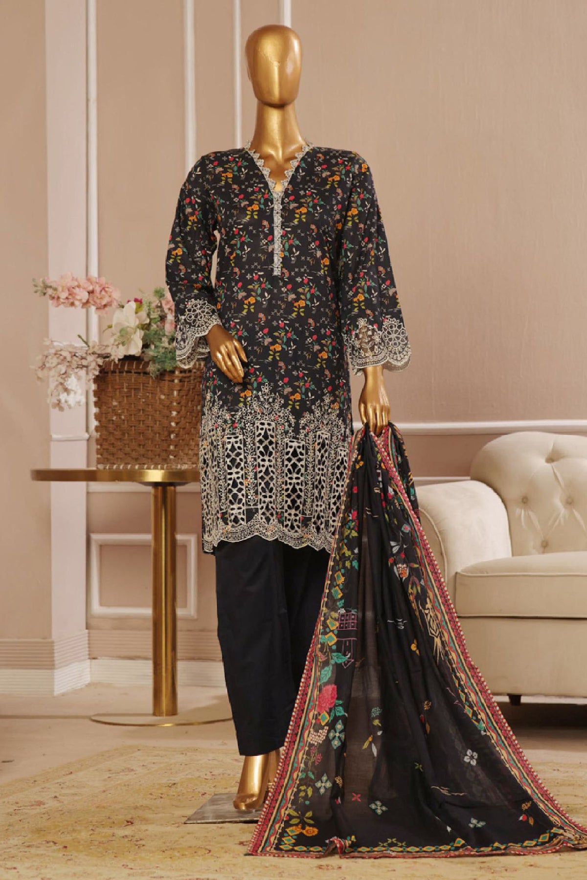 Eid Ke Rang By Bin Saeed Stitched 3 Piece Chikankari Lawn Collection'2025-SM-1764-Blue