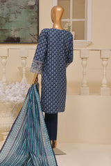 Eid Ke Rang By Bin Saeed Stitched 3 Piece Chikankari Lawn Collection'2025-SM-1767-Blue