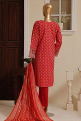 Eid Ke Rang By Bin Saeed Stitched 3 Piece Chikankari Lawn Collection'2025-SM-1769-Red