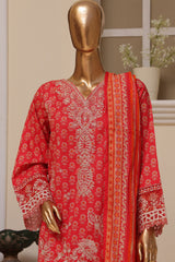 Eid Ke Rang By Bin Saeed Stitched 3 Piece Chikankari Lawn Collection'2025-SM-1769-Red