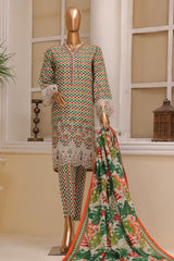 Eid Ke Rang By Bin Saeed Stitched 3 Piece Chikankari Lawn Collection'2025-SM-1771-Green