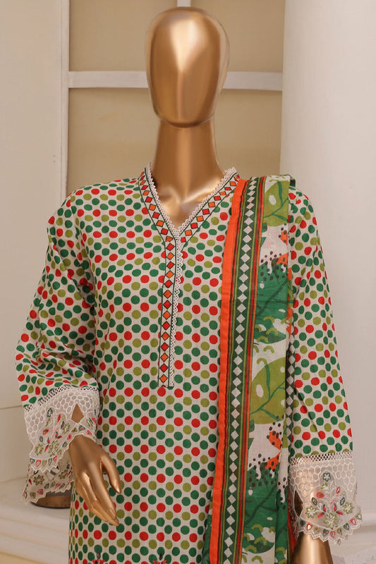 Eid Ke Rang By Bin Saeed Stitched 3 Piece Chikankari Lawn Collection'2025-SM-1771-Green