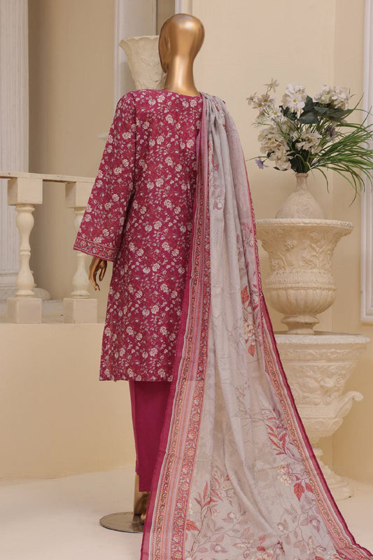 Eid Ke Rang By Bin Saeed Stitched 3 Piece Chikankari Lawn Collection'2025-SM-1779-Magenta