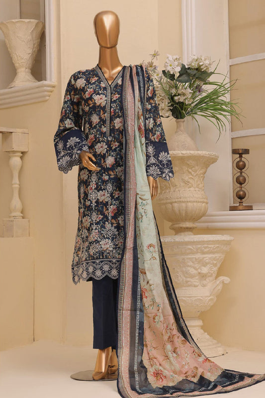 Eid Ke Rang By Bin Saeed Stitched 3 Piece Chikankari Lawn Collection'2025-SM-1781-Blue