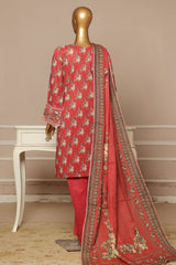 Eid Ke Rang By Bin Saeed Stitched 3 Piece Chikankari Lawn Collection'2025-SM-1783-Red