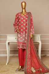 Eid Ke Rang By Bin Saeed Stitched 3 Piece Chikankari Lawn Collection'2025-SM-1783-Red