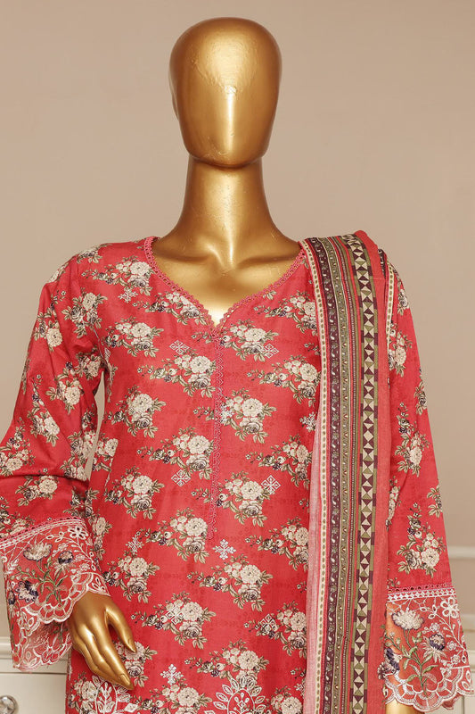 Eid Ke Rang By Bin Saeed Stitched 3 Piece Chikankari Lawn Collection'2025-SM-1783-Red