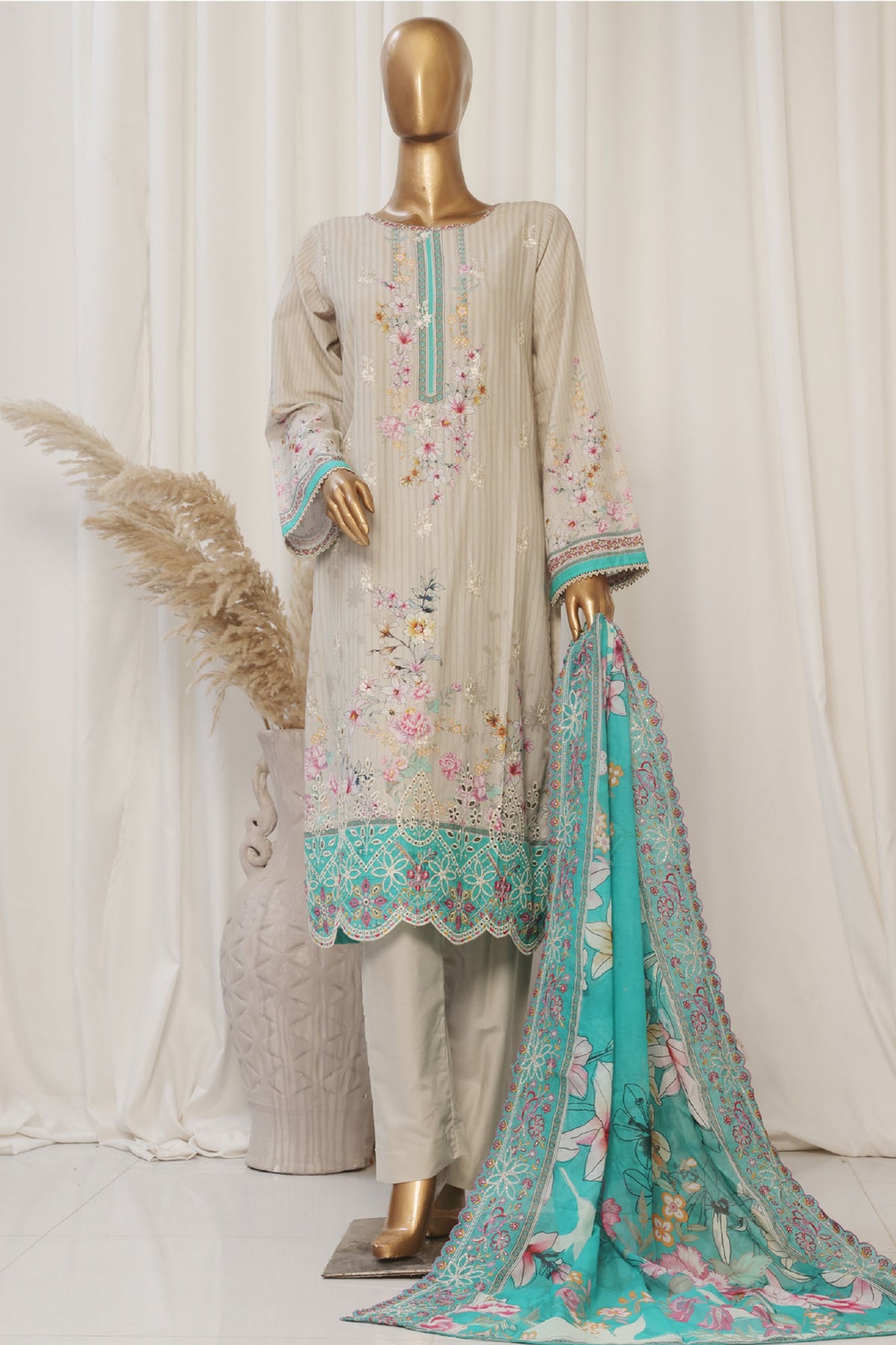 Bin Saeed Stitched 3 Piece Exclusive Emb Lawn Collection'2025-SM-1814-Skin