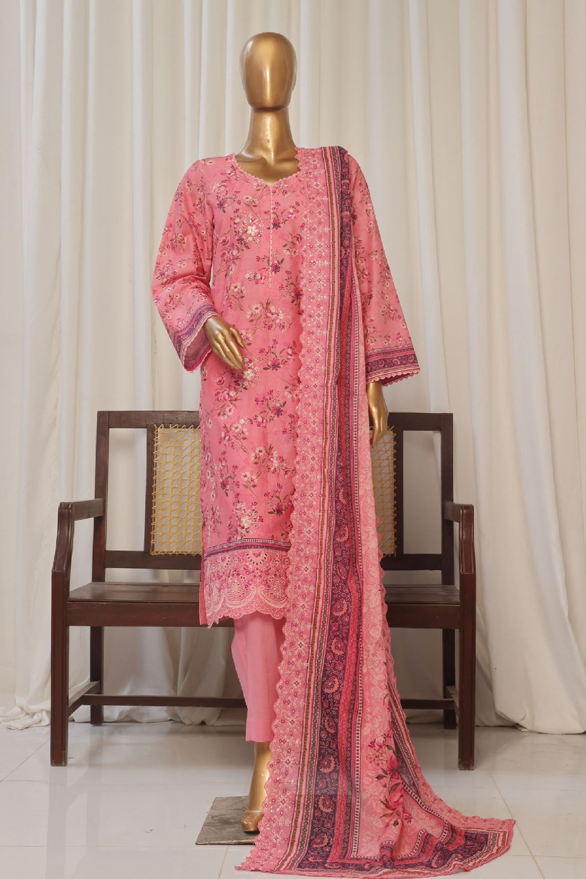 Bin Saeed Stitched 3 Piece Exclusive Emb Lawn Collection'2025-SM-1815-Pink