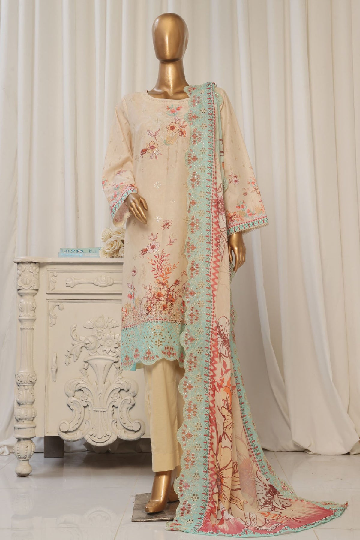 Bin Saeed Stitched 3 Piece Exclusive Emb Lawn Collection'2025-SM-1816-Skin