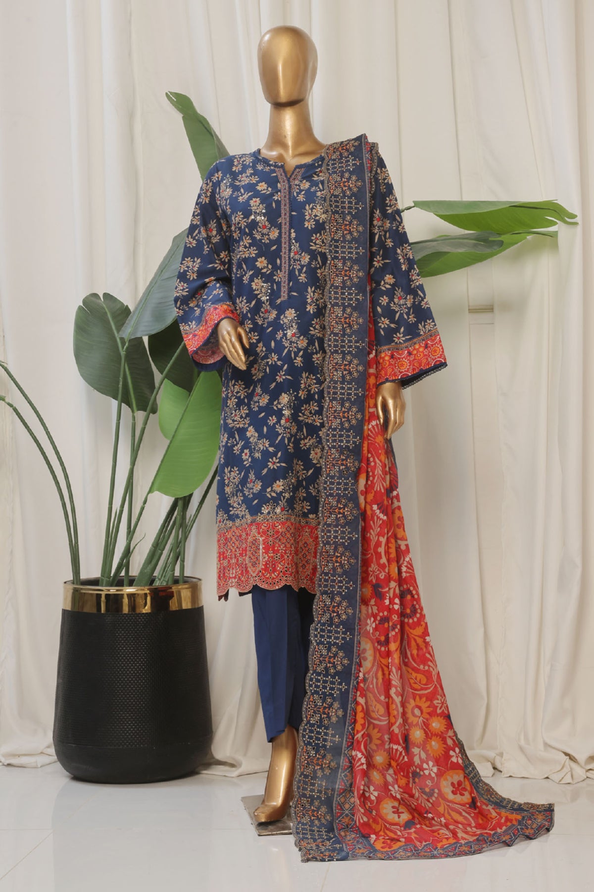 Bin Saeed Stitched 3 Piece Exclusive Emb Lawn Collection'2025-SM-1817-Blue