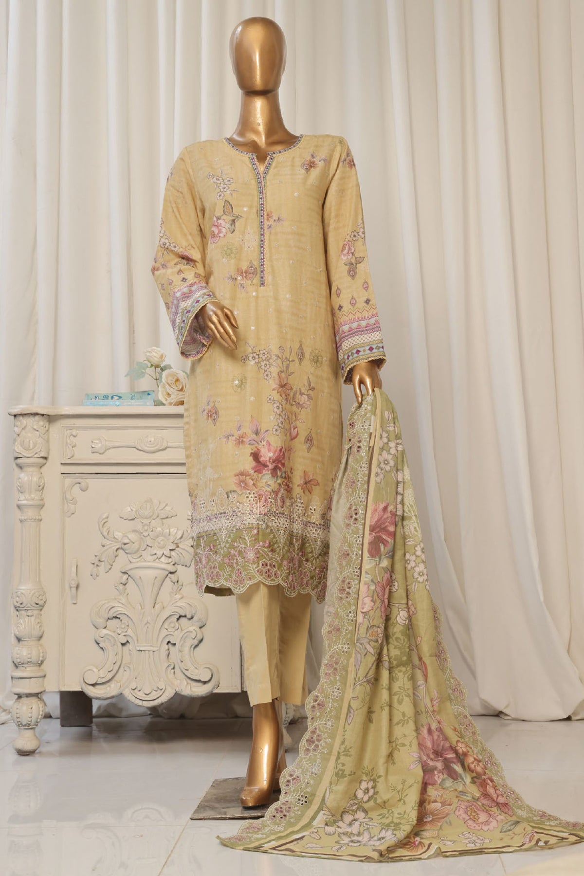 Bin Saeed Stitched 3 Piece Exclusive Emb Lawn Collection'2025-SM-1820-Skin