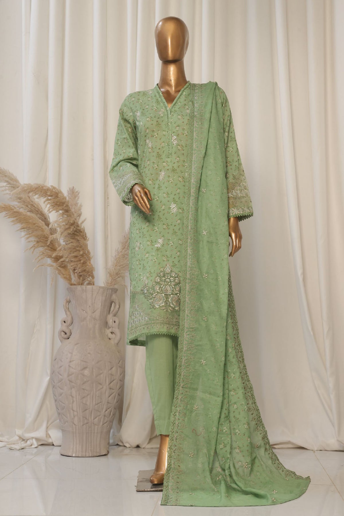 Bin Saeed Stitched 3 Piece Exclusive Emb Lawn Collection'2025-SM-1822-Green