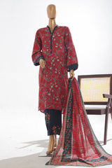 Bin Saeed Stitched 3 Piece Exclusive Printed Lawn Vol-03 Suit-SM-1842-Red