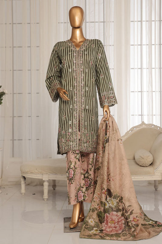 Eid Ki Khushiyan by Bin Saeed Stitched 3 Piece Luxury Self & Stripe Collection'2025-SM-1856