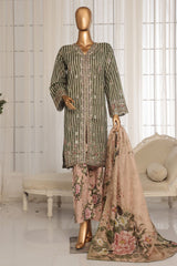 Eid Ki Khushiyan by Bin Saeed Stitched 3 Piece Luxury Self & Stripe Collection'2025-SM-1856