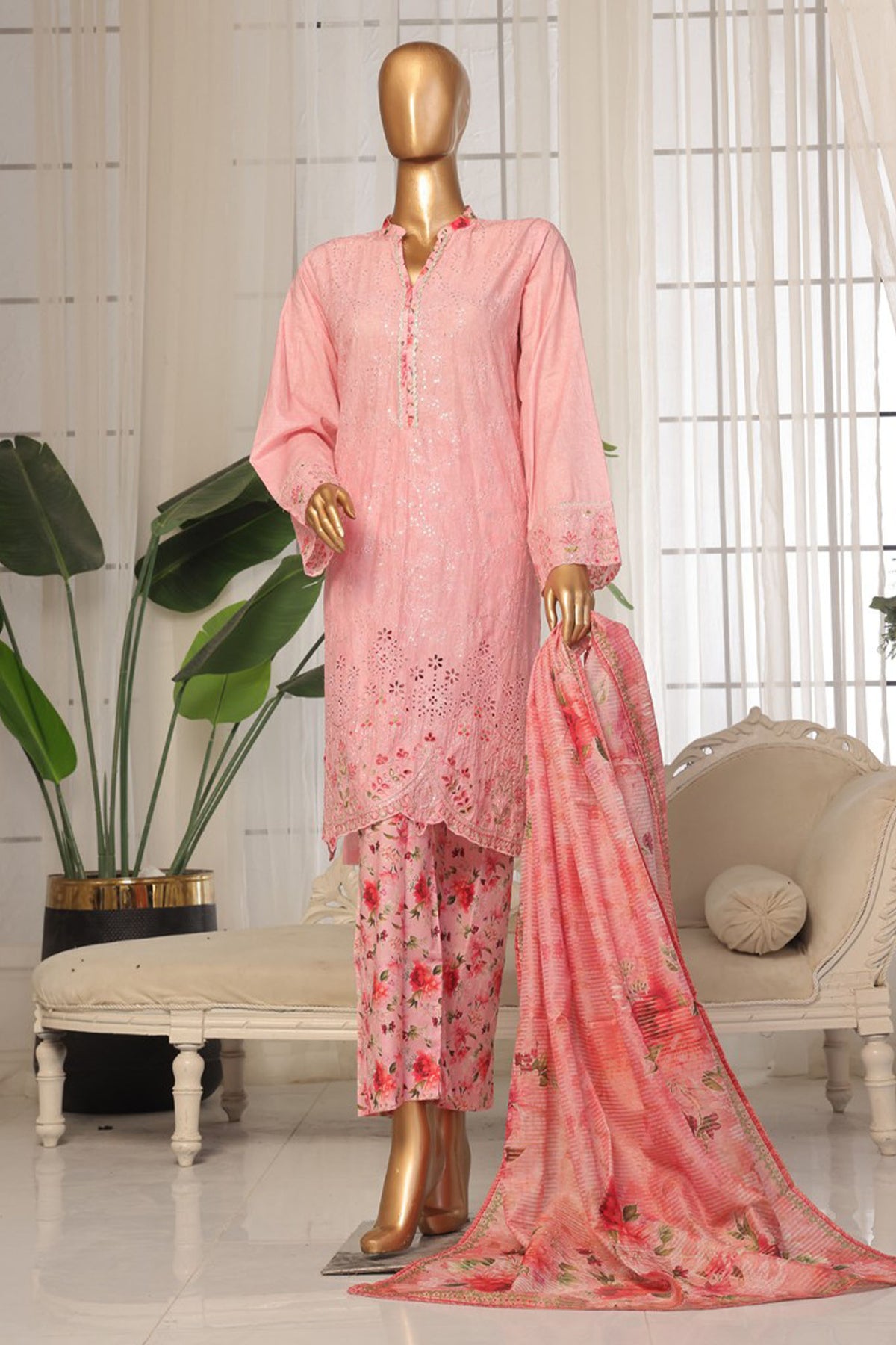 Eid Ki Khushiyan by Bin Saeed Stitched 3 Piece Luxury Self & Stripe Collection'2025-SM-1859