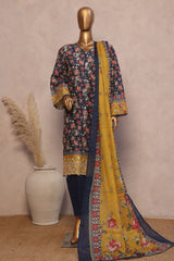 Ronaq E Eid By Bin Saeed Stitched 3 Piece Exc Emb Lawn Collection'2025-SM-1880-Blue