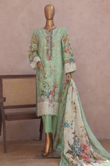 Ronaq E Eid By Bin Saeed Stitched 3 Piece Exc Emb Lawn Collection'2025-SM-1881-Mint