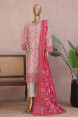 Ronaq E Eid By Bin Saeed Stitched 3 Piece Exc Emb Lawn Collection'2025-SM-1883-Pink