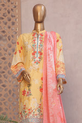 Ronaq E Eid By Bin Saeed Stitched 3 Piece Exc Emb Lawn Collection'2025-SM-1884-Yellow