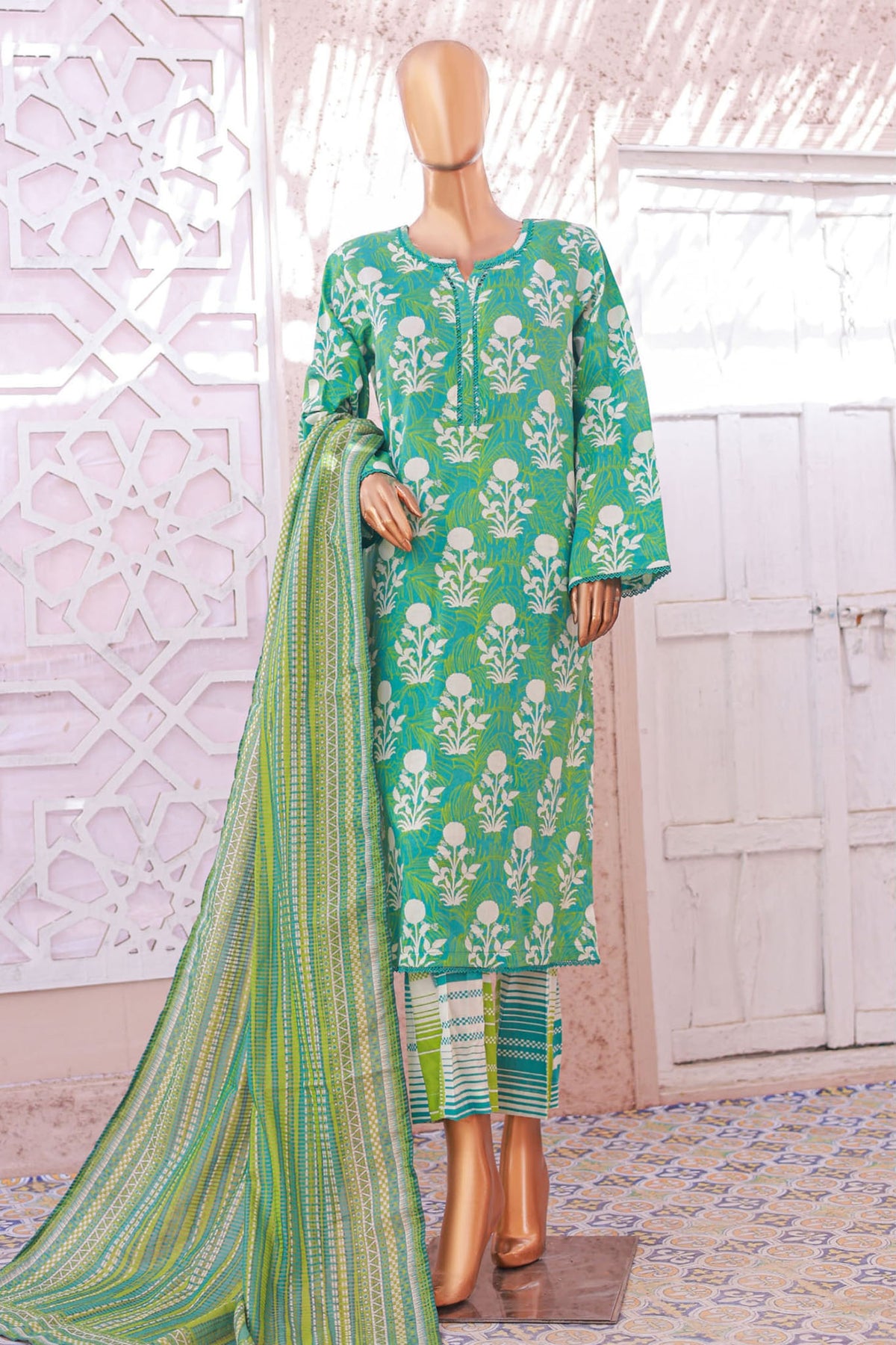 Bin Saeed Stitched 3 Piece Exclusive Printed Lawn Vol-05 Collection'2025-SM-1918-Green