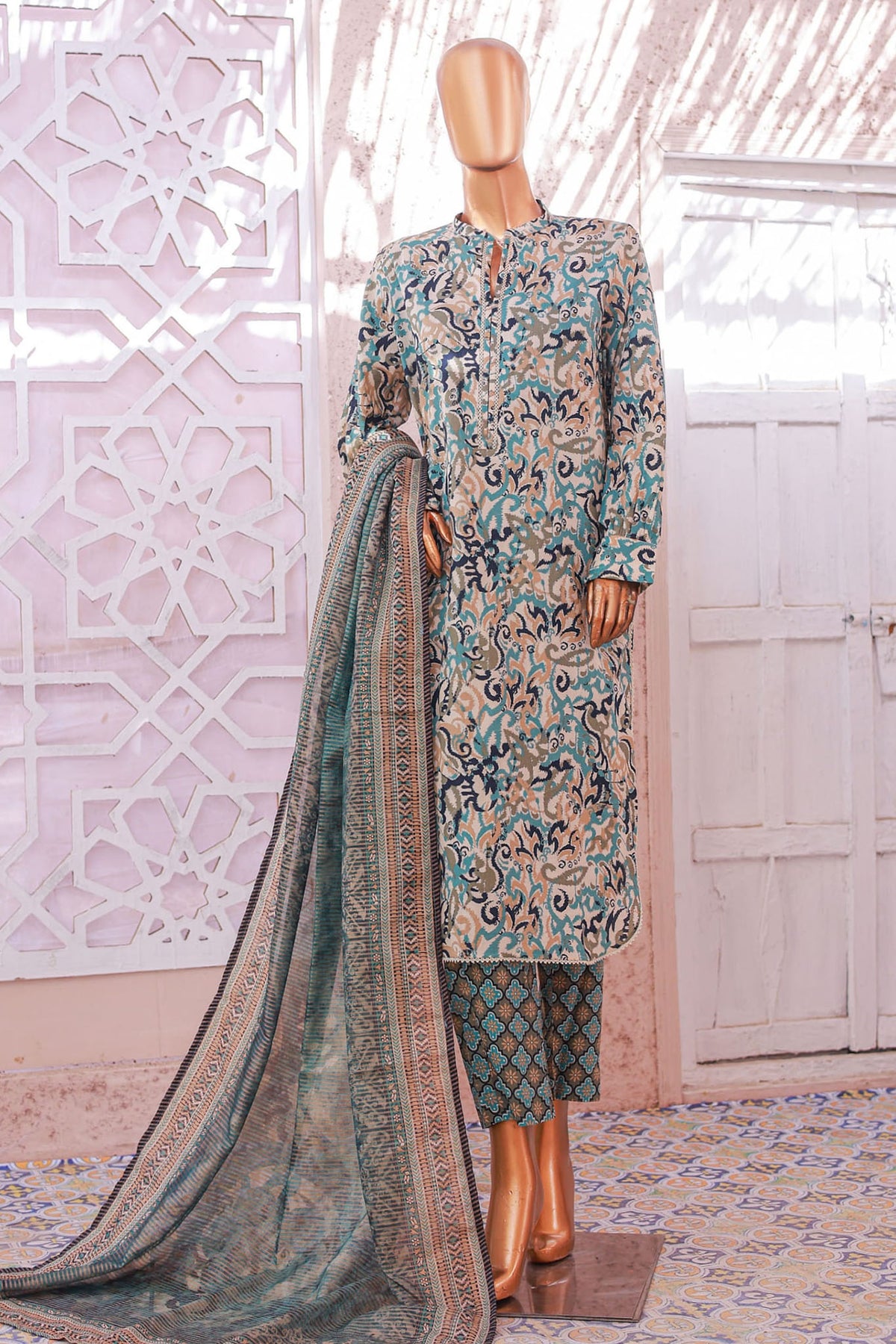 Bin Saeed Stitched 3 Piece Exclusive Printed Lawn Vol-05 Collection'2025-SM-1925-Skin