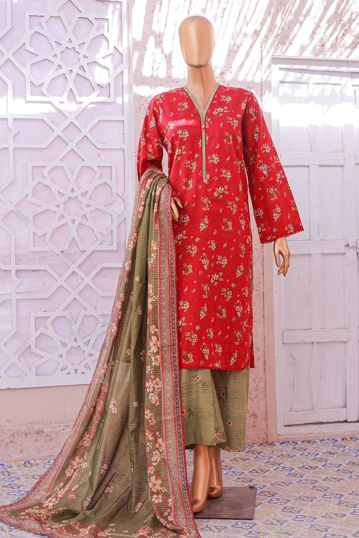 Bin Saeed Stitched 3 Piece Exclusive Printed Lawn Vol-05 Collection'2025-SM-1930-Maroon