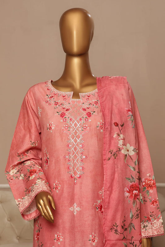 Bin Saeed Stitched 3 Piece Exclusive Emb Lawn Vol-05 Collection-SM-1931-Pink