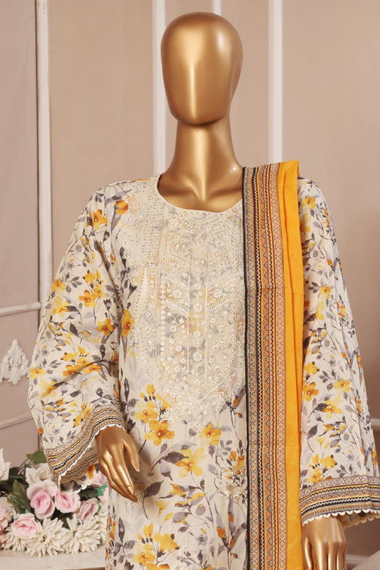 Bin Saeed Stitched 3 Piece Exclusive Emb Lawn Vol-05 Collection-SM-1933-Yellow