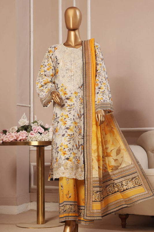 Bin Saeed Stitched 3 Piece Exclusive Emb Lawn Vol-05 Collection-SM-1933-Yellow