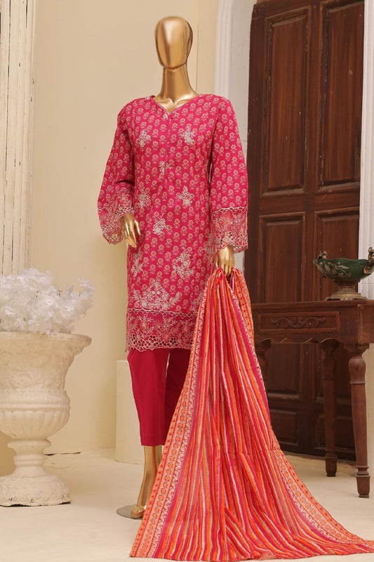 Bin Saeed Stitched 3 Piece Exclusive Emb Lawn Vol-05 Collection-SM-1935-Magenta