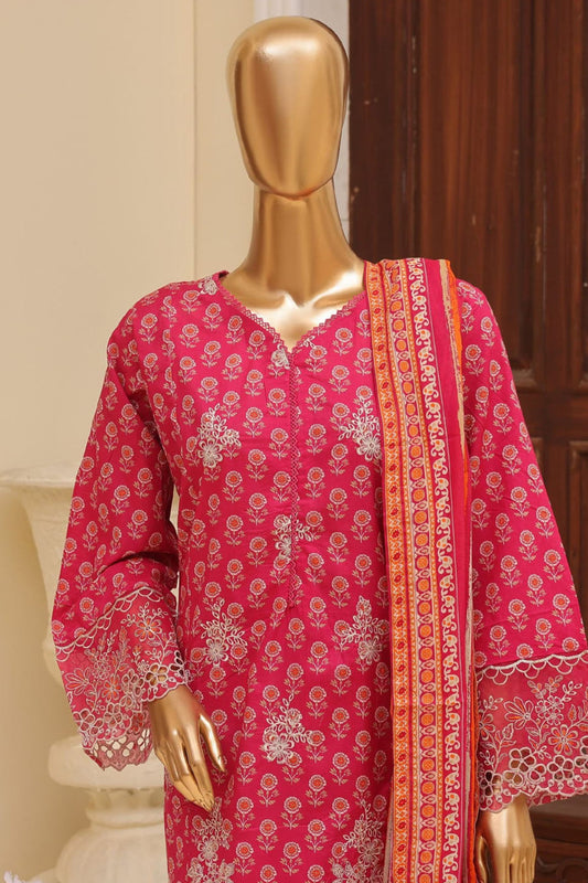 Bin Saeed Stitched 3 Piece Exclusive Emb Lawn Vol-05 Collection-SM-1935-Magenta