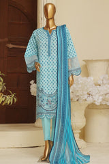 Bin Saeed Stitched 3 Piece Exclusive Emb Lawn Vol-05 Collection-SM-1936-Ferozi