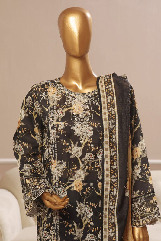 Bin Saeed Stitched 3 Piece Exclusive Emb Lawn Vol-05 Collection-SM-1943-Black