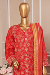 Bin Saeed Stitched 3 Piece Exclusive Emb Lawn Vol-05 Collection-SM-1945-Red