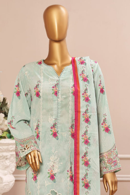 Bin Saeed Stitched 3 Piece Exclusive Emb Lawn Vol-05 Collection-SM-1946-Mint