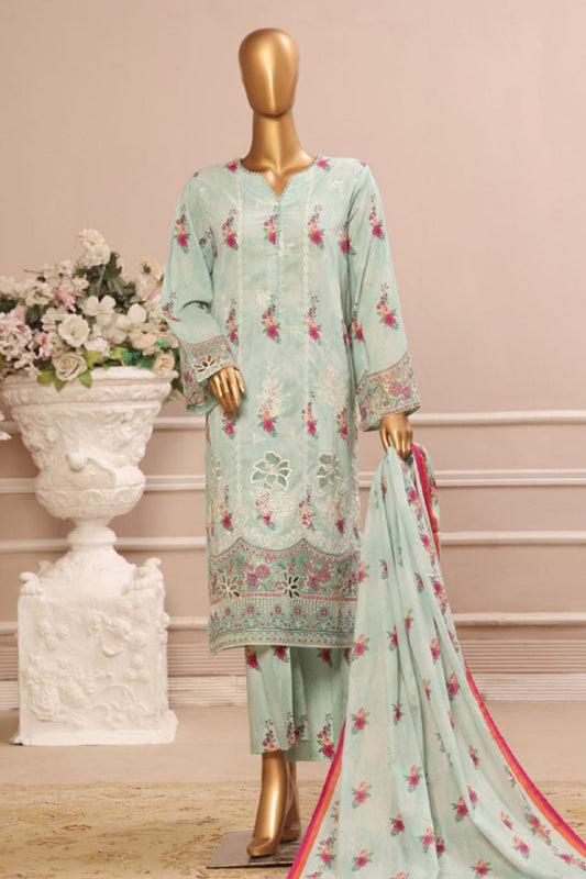 Bin Saeed Stitched 3 Piece Exclusive Emb Lawn Vol-05 Collection-SM-1946-Mint