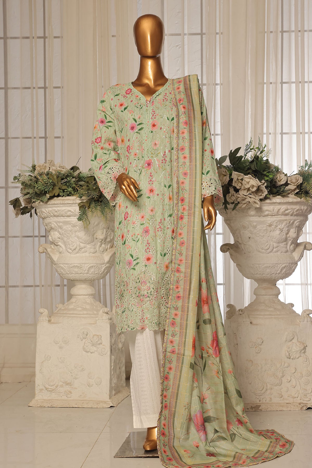 Bin Saeed Stitched 3 Piece Exc White and White Chikankari Collection'2025-SM-2002-Pista