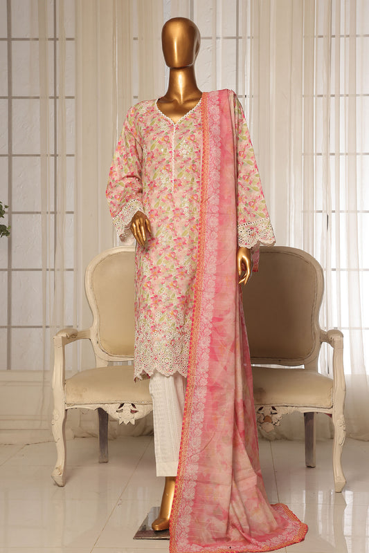 Bin Saeed Stitched 3 Piece Exc White and White Chikankari Collection'2025-SM-2005-Pink