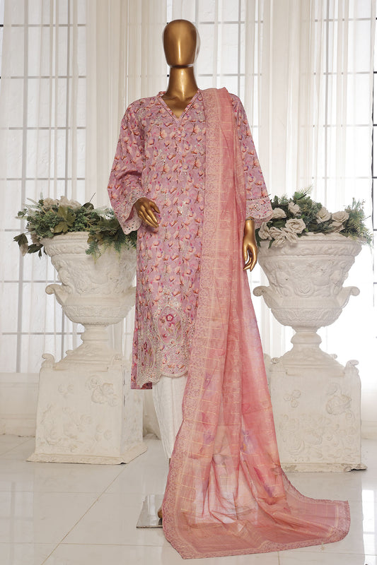 Bin Saeed Stitched 3 Piece Exc White and White Chikankari Collection'2025-SM-2006-Mauve