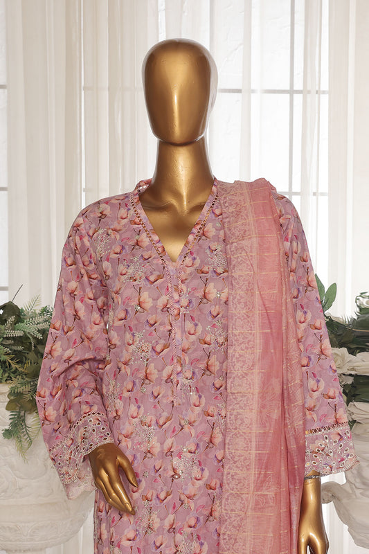 Bin Saeed Stitched 3 Piece Exc White and White Chikankari Collection'2025-SM-2006-Mauve