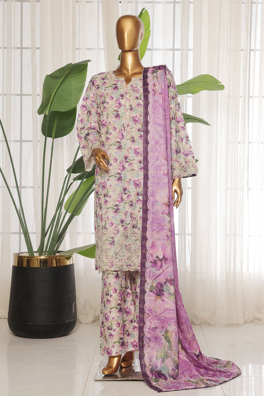 Bin Saeed Stitched 3 Piece Exc White and White Chikankari Collection'2025-SM-2009-Lilac