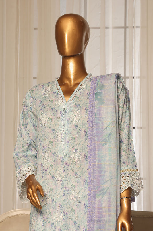 Bin Saeed Stitched 3 Piece Exc White and White Chikankari Collection'2025-SM-2010-Sky