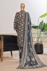 Bin Saeed Stitched 3 Piece Open Front Cutwork Kari Suit-SM-2118-Black
