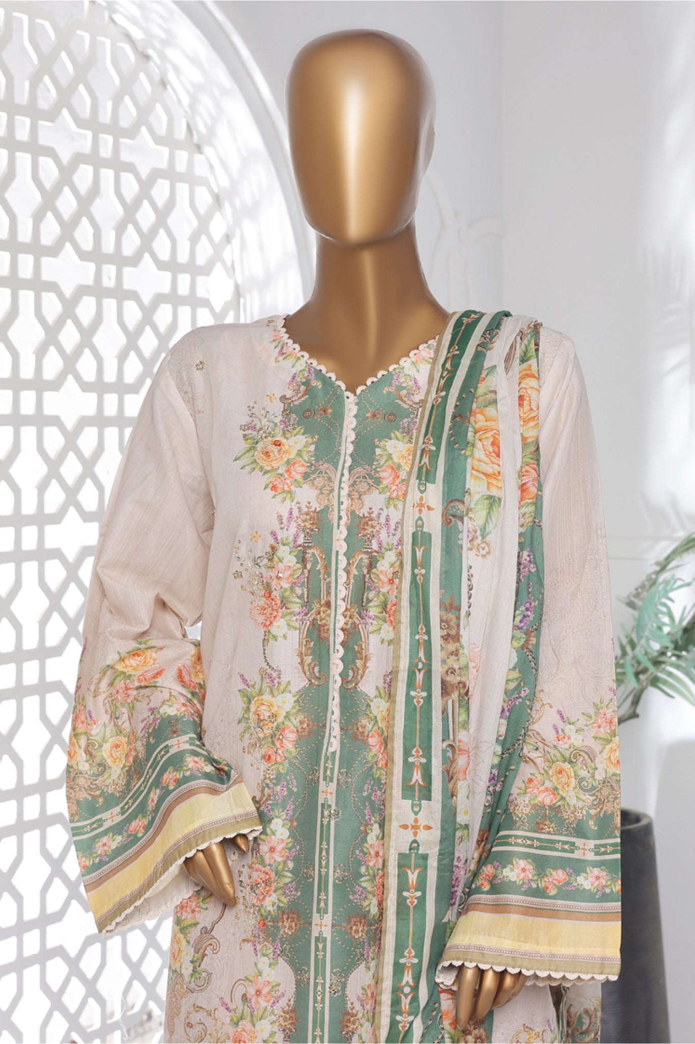Bin Saeed Stitched 3 Piece Exc Chikankari Lawn Collection'2025-SM-2136-Off White