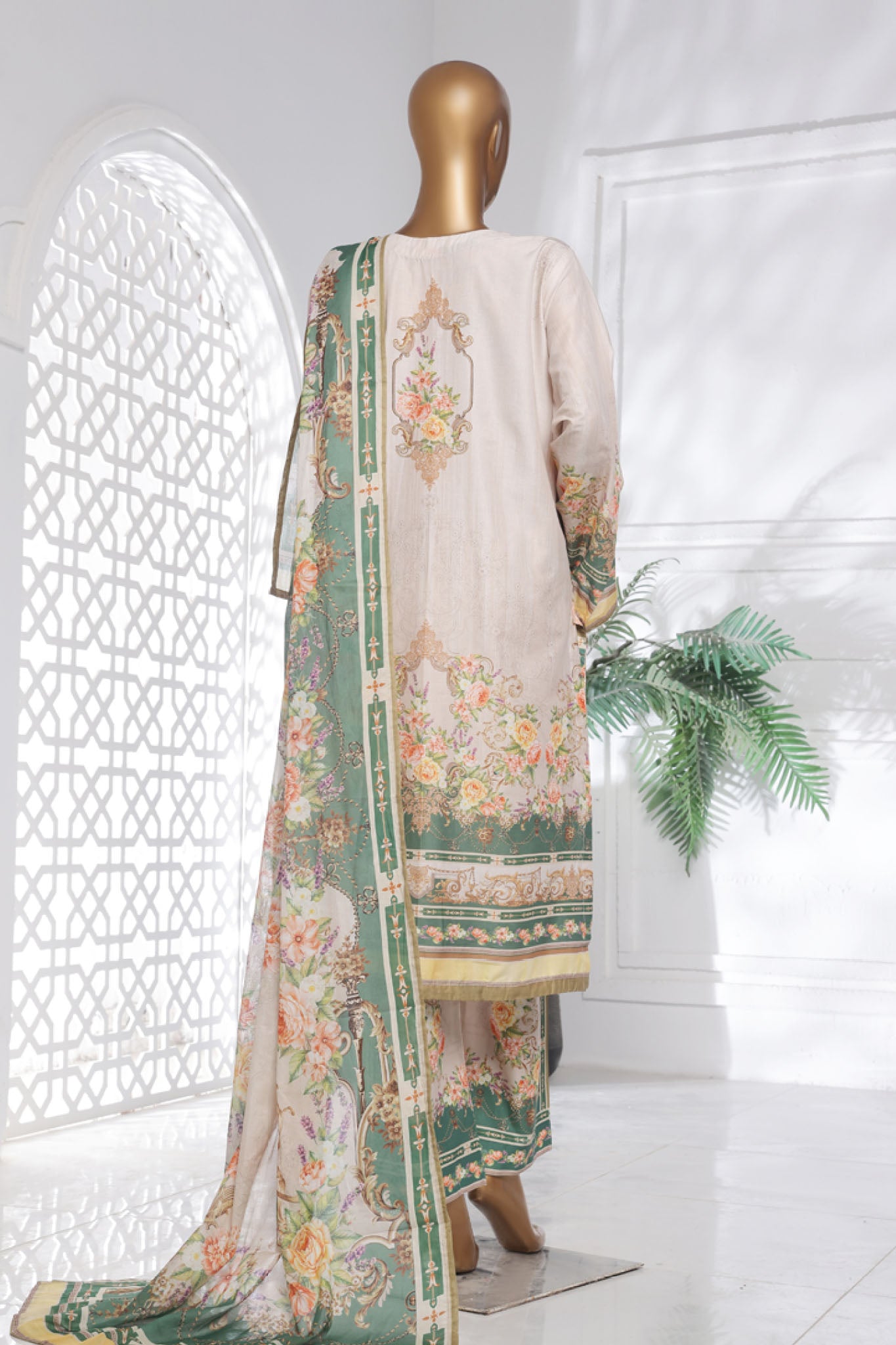 Bin Saeed Stitched 3 Piece Exc Chikankari Lawn Collection'2025-SM-2136-Off White